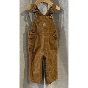 Carhartt Brown Overalls Baby Size 12m Canvas Bibs‎ Cotton Snap Legs
